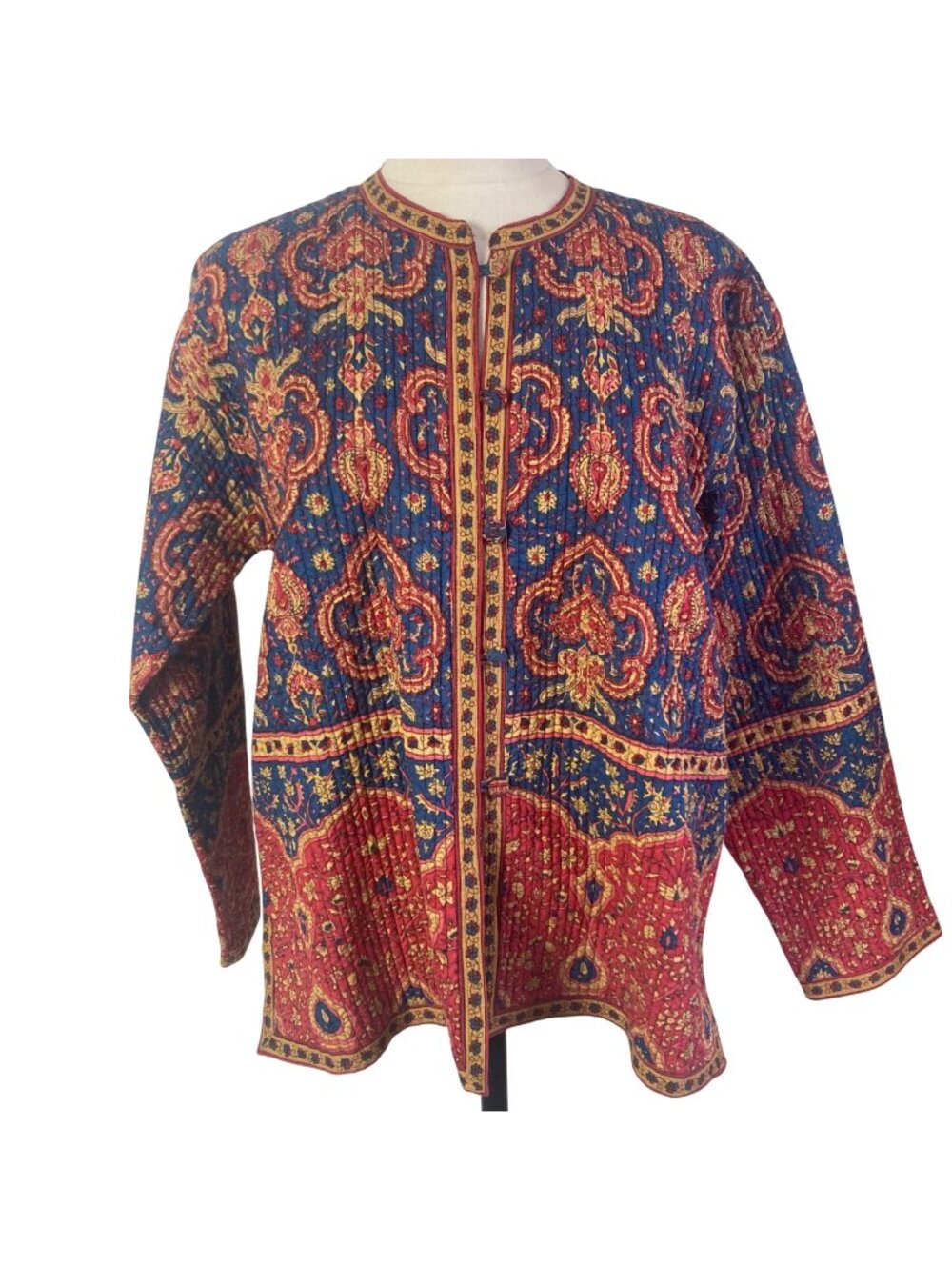 Orvis Reversible Quilted Jacket Womens Medium Red Paisley Cotton Boho Indie